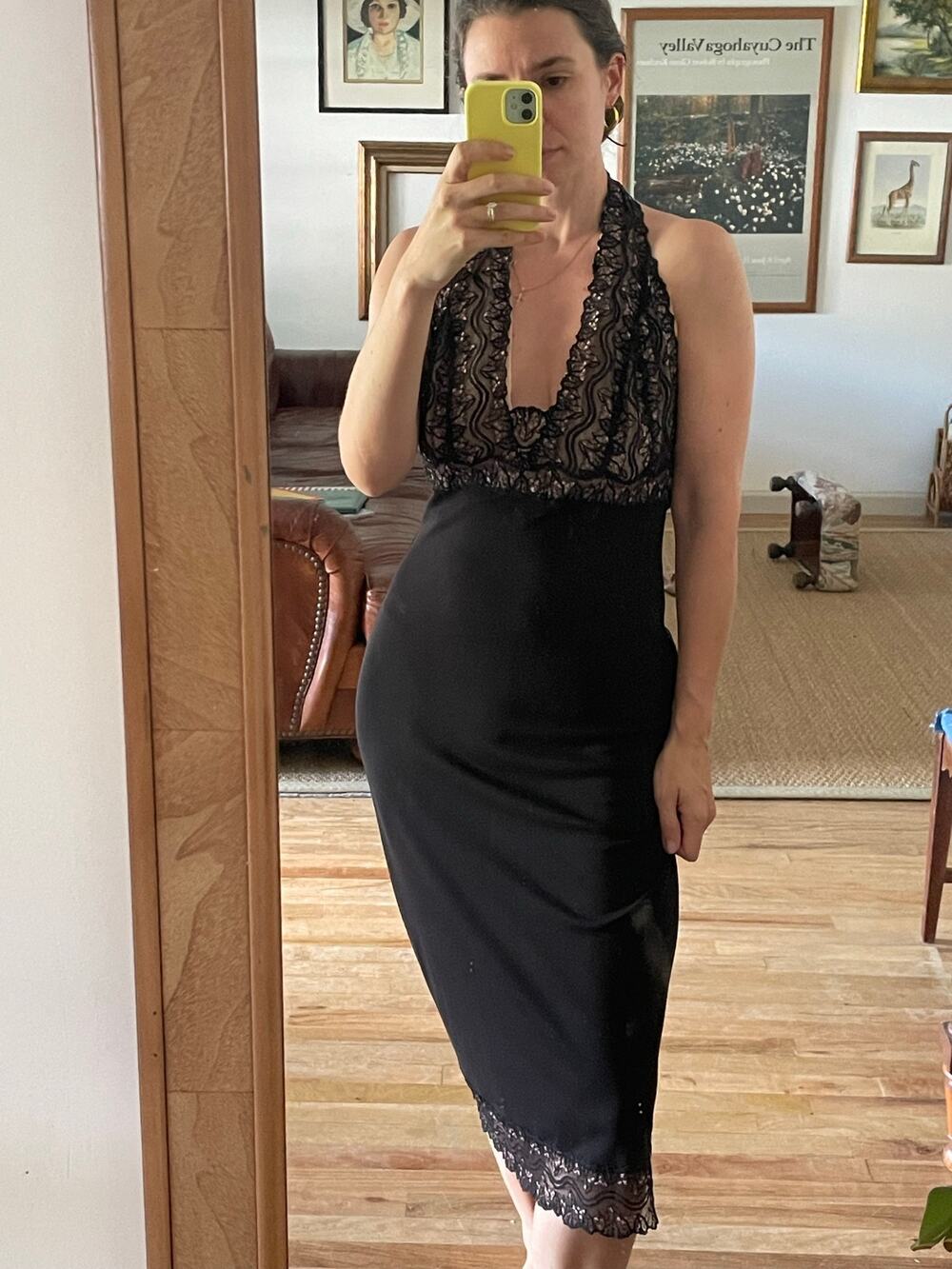 Nicole Miller Y2K Lace Detail Halter Cocktail Dress